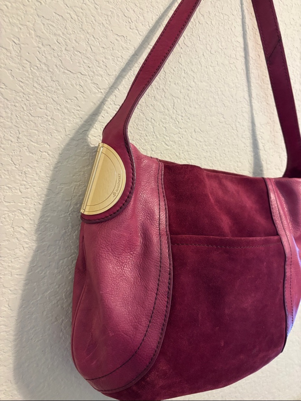 B. Makowsky Suede Leather Shoulder Bag in Fuchsia - Picture 4 of 11